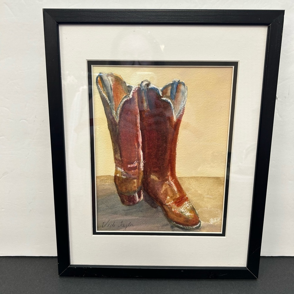 Vida Tayler/ Framed Cowboy Boots Watercolor Art - PRINT